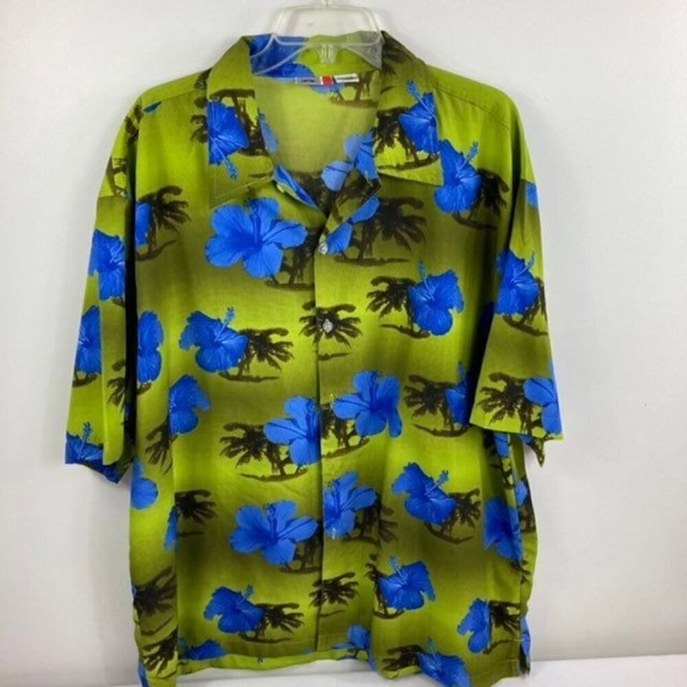 Mens Arizona Jeans Hawaiian Shirt Floral Green Blue XL